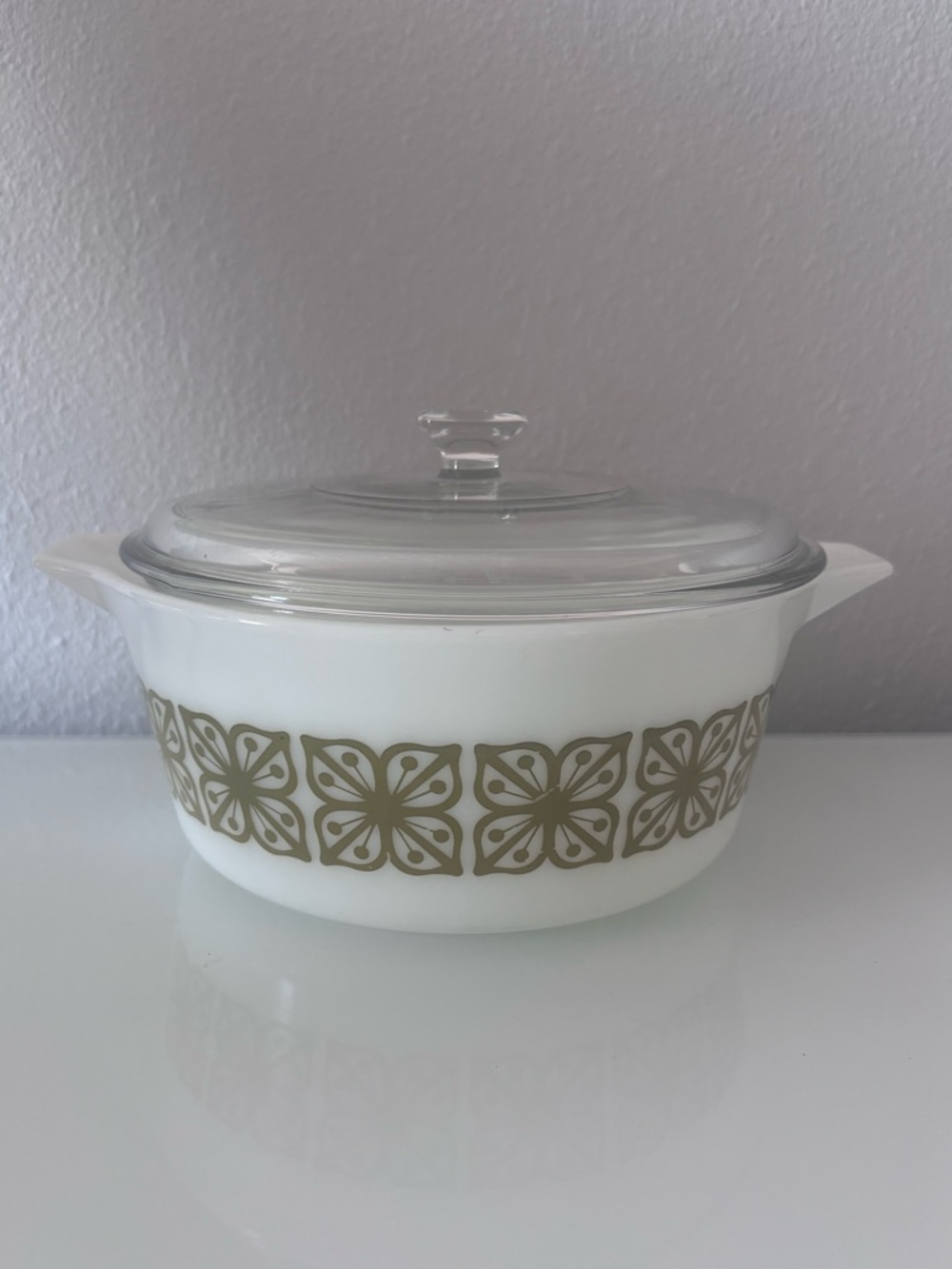 Vintage Pyrex 475-B 2.5 Qt Verde Green Square Flowers Casserole Dish With Lid